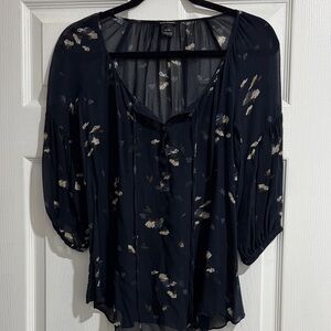 Club Monaco Black Relaxed Tie Front Blouse